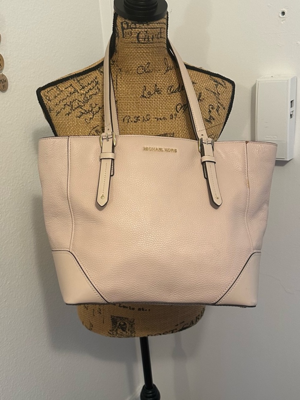 Michael Kors “Aria” Pale Pink Pebbled Leather Tote